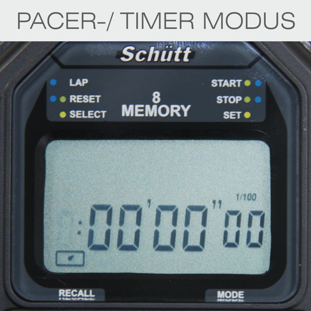 Schütt Stoppuhr PC-71 | Zweizeiliges Display | 8 Memory | Timer & Pacer | Druckpunktmechanik | Stoß- und Wasserfest | Sport | Profi & Trainer
