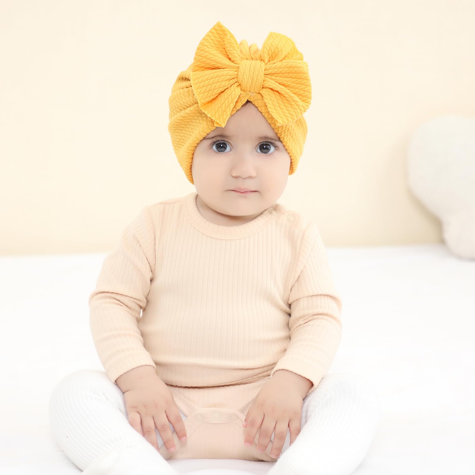 inSowni 8 Pieces Soft Stretchy Baby Turban Hats with Kontted Big Bow Newborn Nursery Hospital Caps Bonnets Beanies Headwraps for Baby Girls Boys Infants Toddlers
