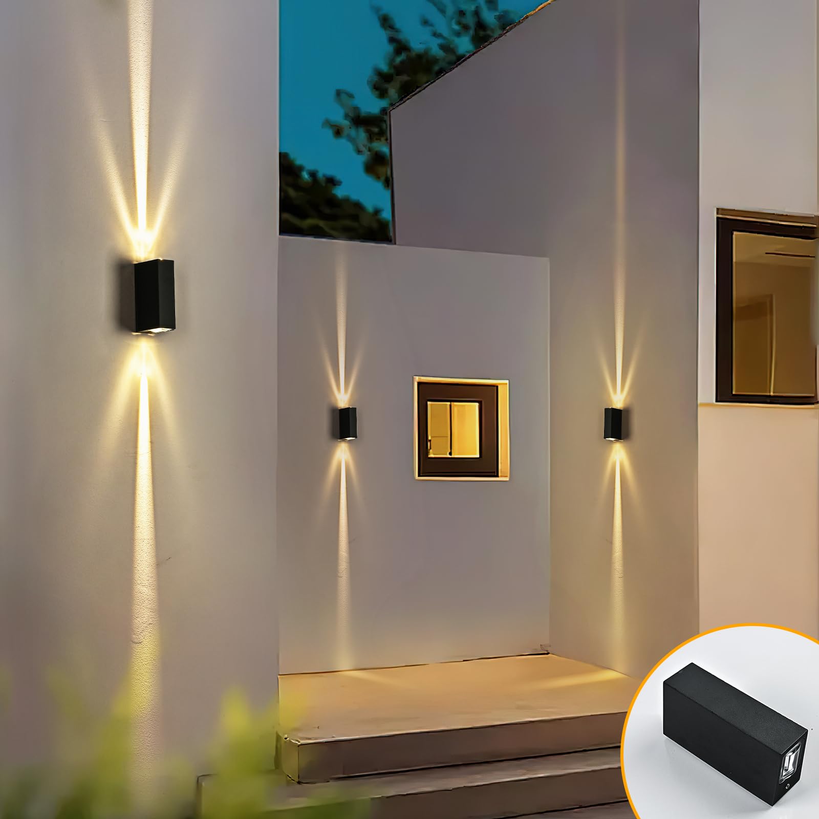 Applique da Parete Esterno LED 6W, Lampada Applique da Parete Interno Moderno IP65 Impermeabile, Applique Muro Bianco Caldo 3000K Luce Up Down Alluminio per Terrazza Corridoio, Nero 2PCS