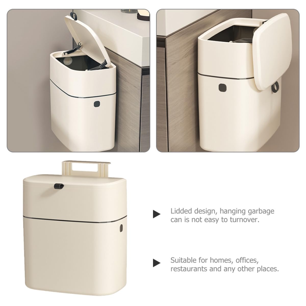 12l Küchenmülleimer Beige mit Punch Free Installation und Deckel Wandhängender Abfallbehälter aus Pp und Silikon für Küche und Bad
