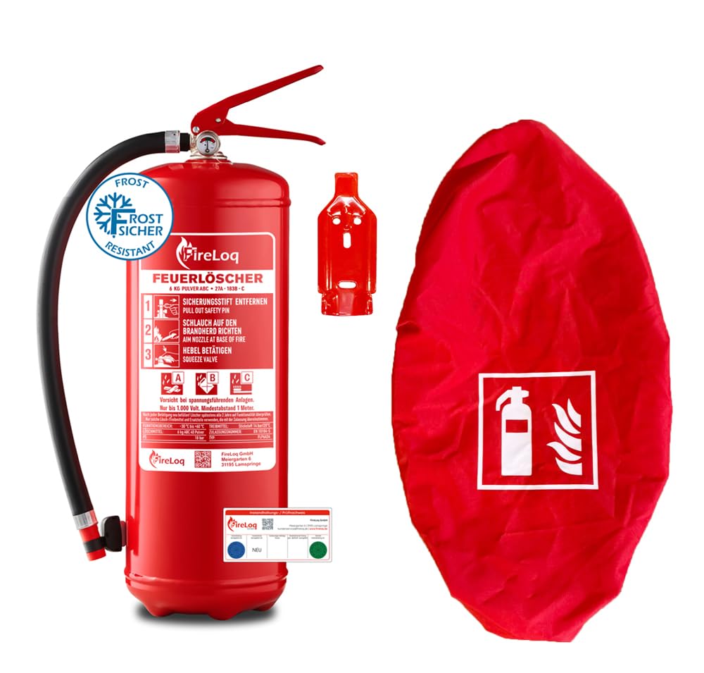 6kg Pulver Feuerlöscher mit roter Schutzhaube mit Prüfnachweis und Manometer