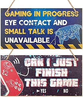 BETESSIN 2 Pcs Funny Gaming Signs Just Finish This Game Wooden Sign Hanging Game Signs Bedroom Door Sign with Jute Rope for Boys Game Room Birthday Xmas Gift Living Room Decor