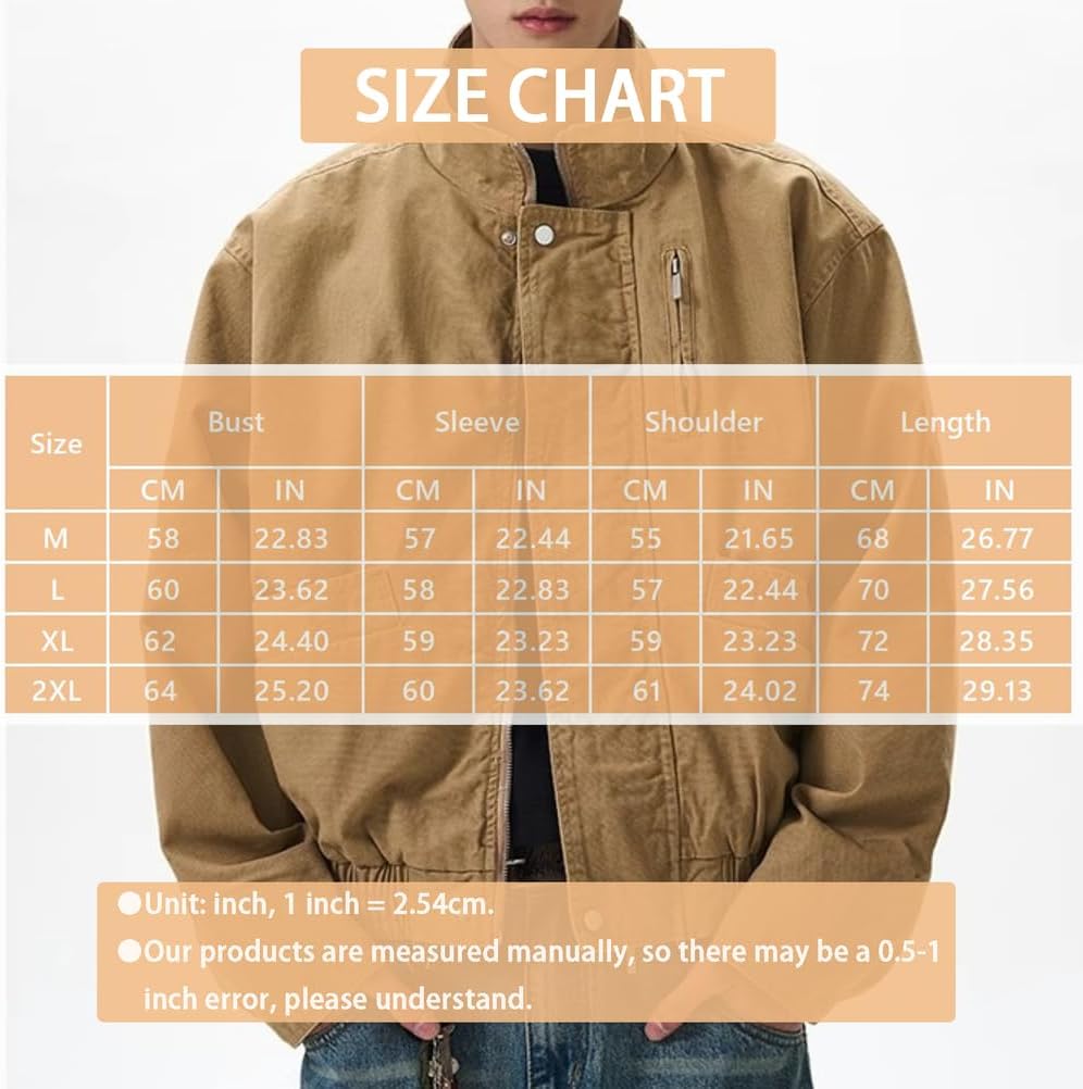Men's Bomber Jacket Casual Lightweight Varsity Flight Jackets Long Sleeves Streetwear Loose Fit Short Coat