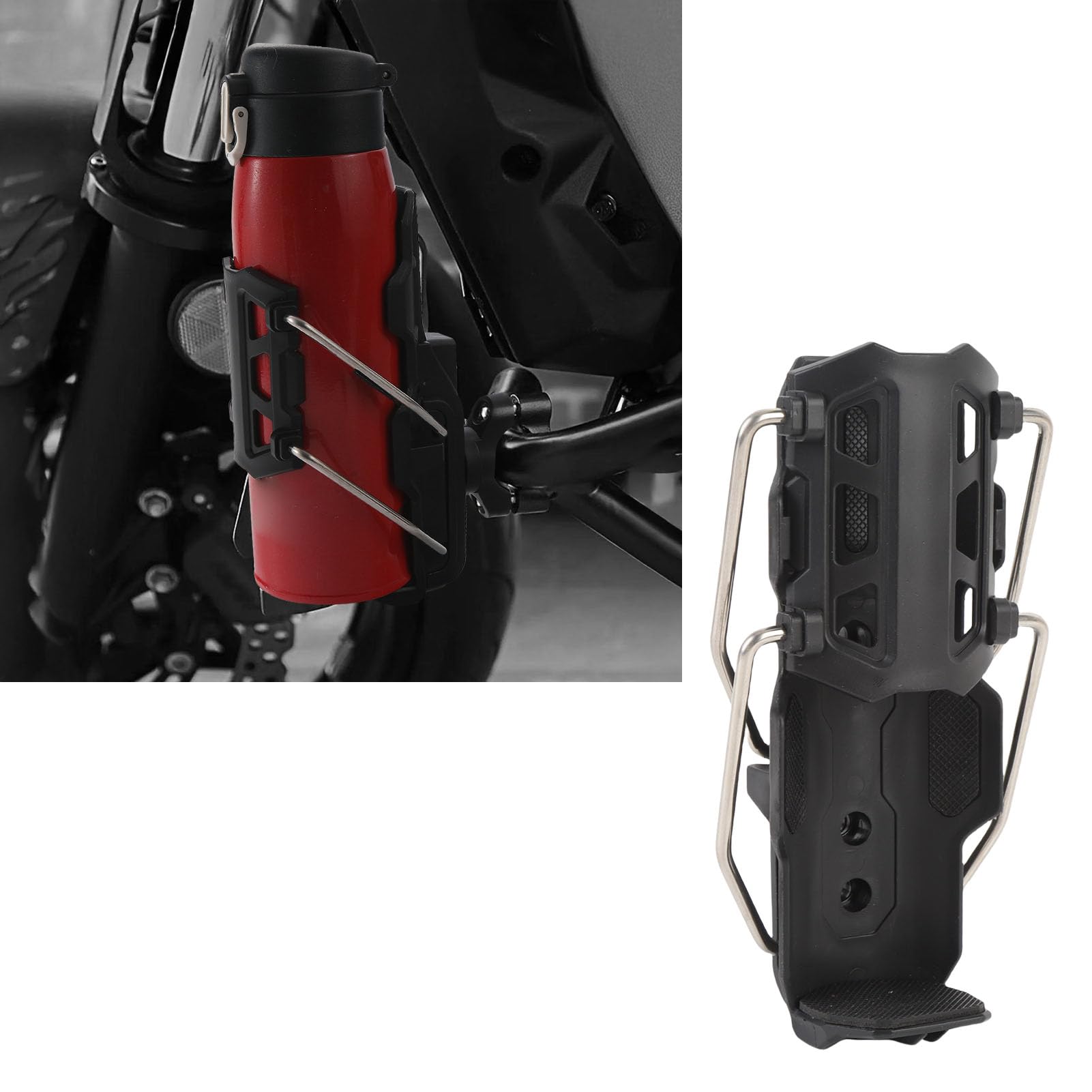 Motorcycle Handlebar Cup Holder - Adjustable For 32-80mm Bottles, Fits 22-25mm Handlebars, Plastic Mount