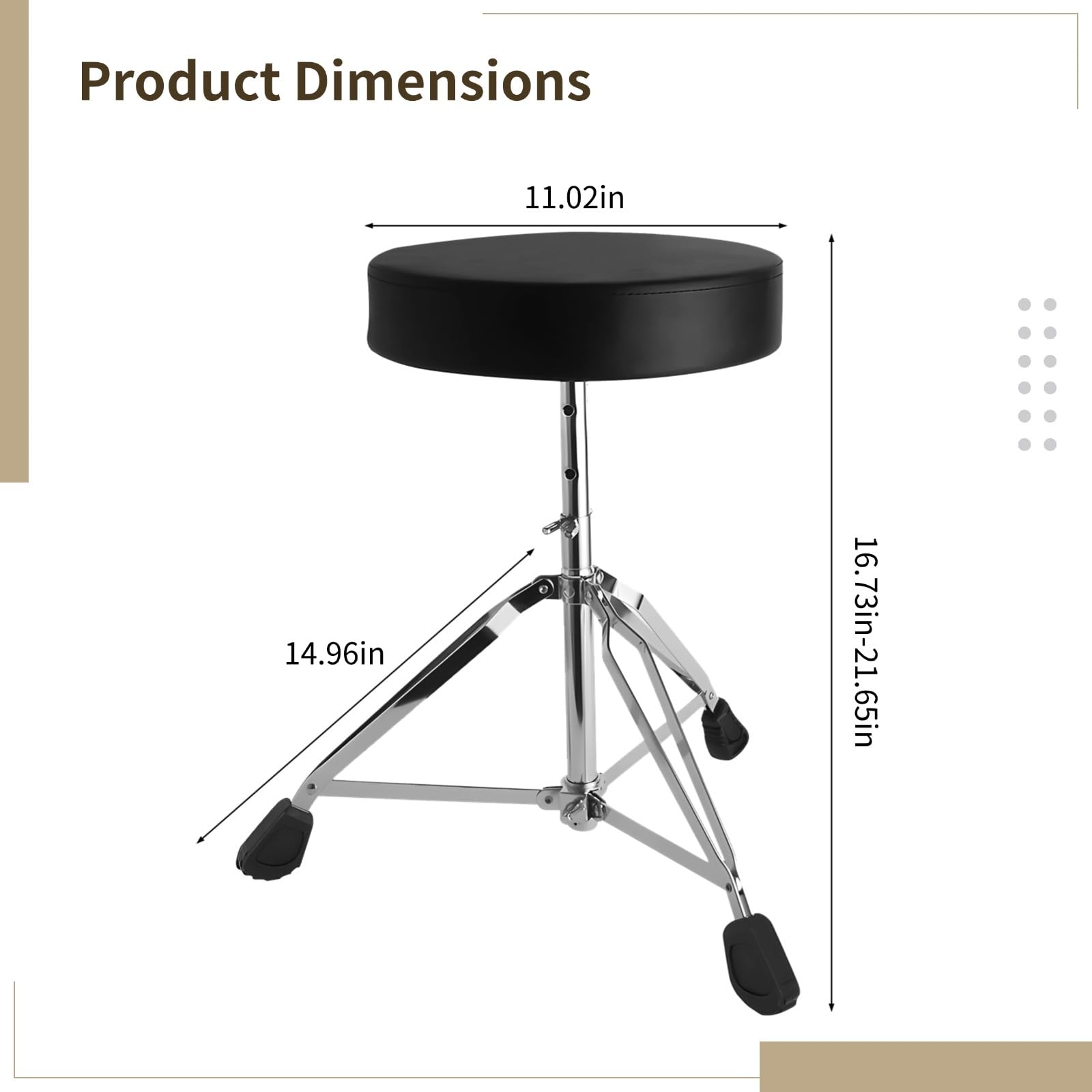 Drum Throne con altezza regolabile (42,4-55,1 cm), robusto sgabello imbottito con base in acciaio a 3 gambe, design pieghevole e piedini antiscivolo per batteristi e musicisti