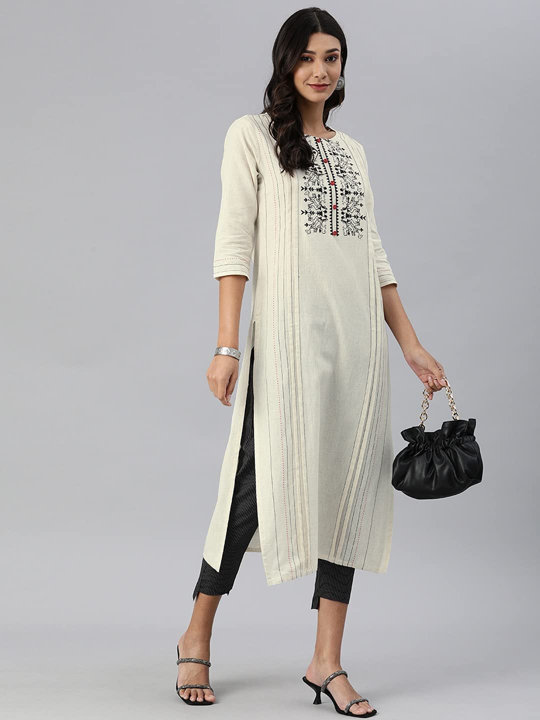 Varanga Women's Cotton Blend Solid Regular Kurta Set (Nv_Kks112191_Kks112192_Off White