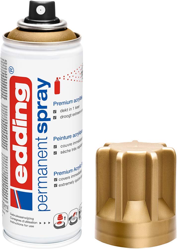 edding 5200 Permanent Spray Rich Gold Matt 200 ml Acrylic Paint for Glass Metal Wood Ceramic Plastic Canvas