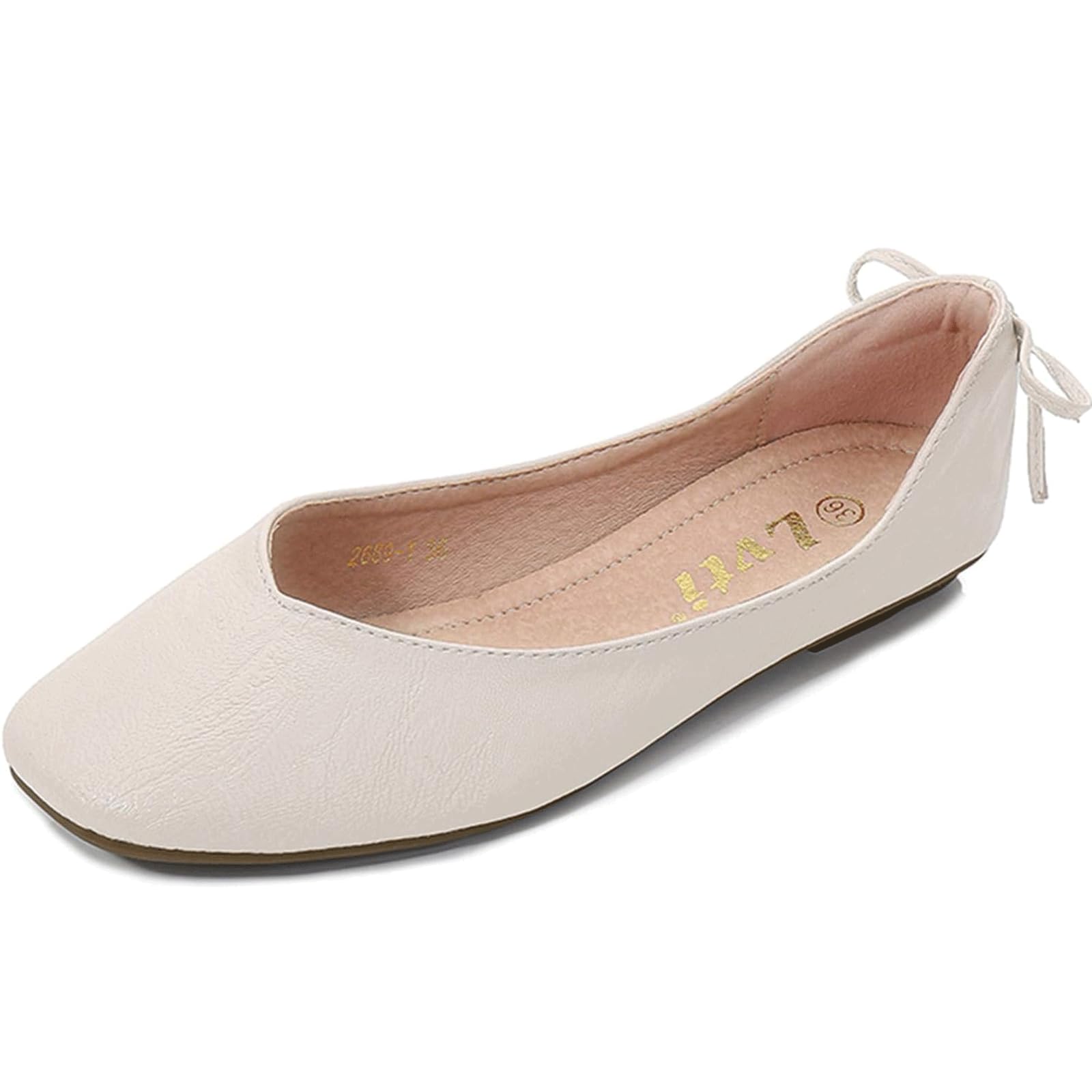 FGRID Women's Closed Toe Ballet Flats, Casual Square Toe Slip On Bow Tie Ballerina Dolly Shoes, Breathable Soft Leather Walking Loafers Shoes