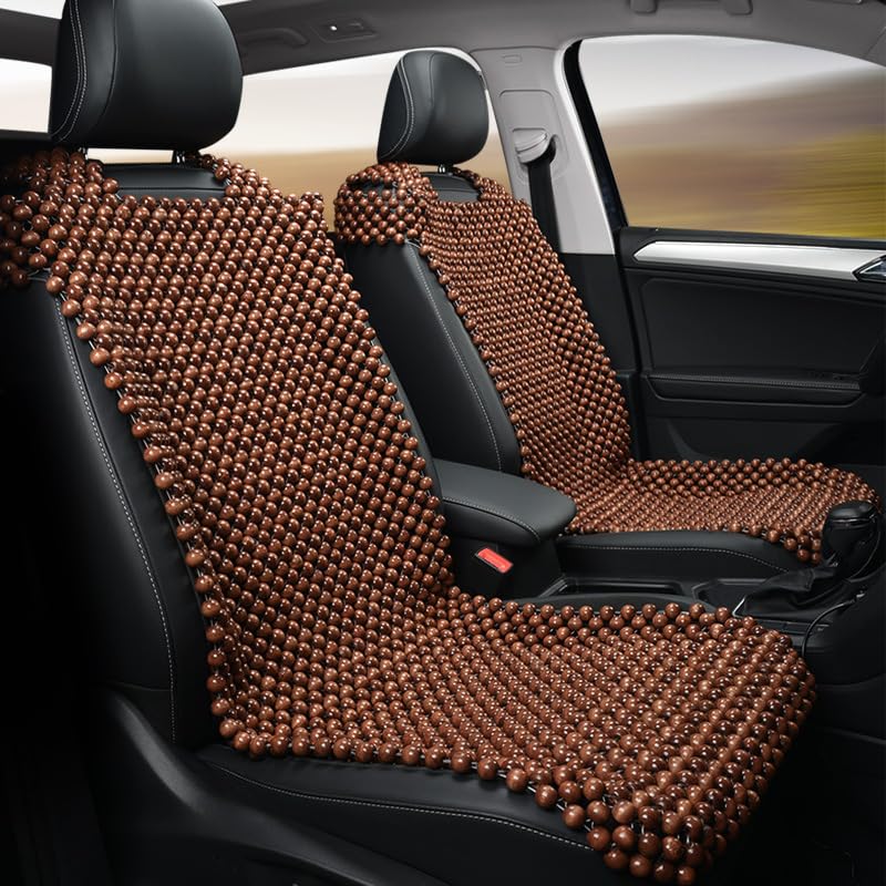 Autositzauflage Holzkugeln Sommer-Autositzkissen aus Holzperlen, atmungsaktive Ganzjahres-Massage-Kühlkissen Palisander und Kiefer Holzperlen Sitzauflage Auto(Orange)