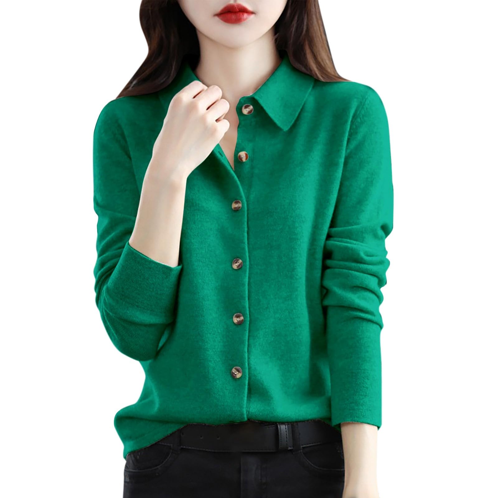 Cardigan Sweaters for Women Fall Long Sleeve Polo Sweater Cable Knit Button Open Front Casual Outerwear Winter Coat