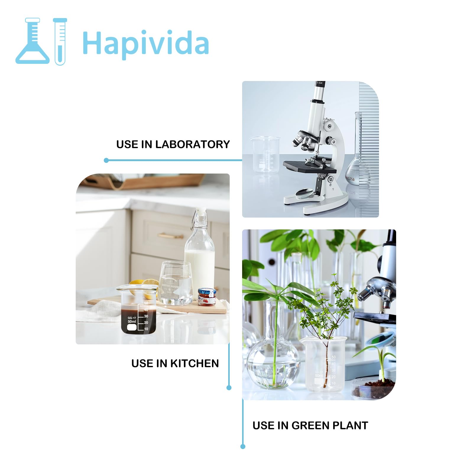 10 Pezzi Becher per Laboratorio 50 ml Graduati Vetro Borosilicato per Laboratorio Esperimento per la Scuola di Laboratorio
