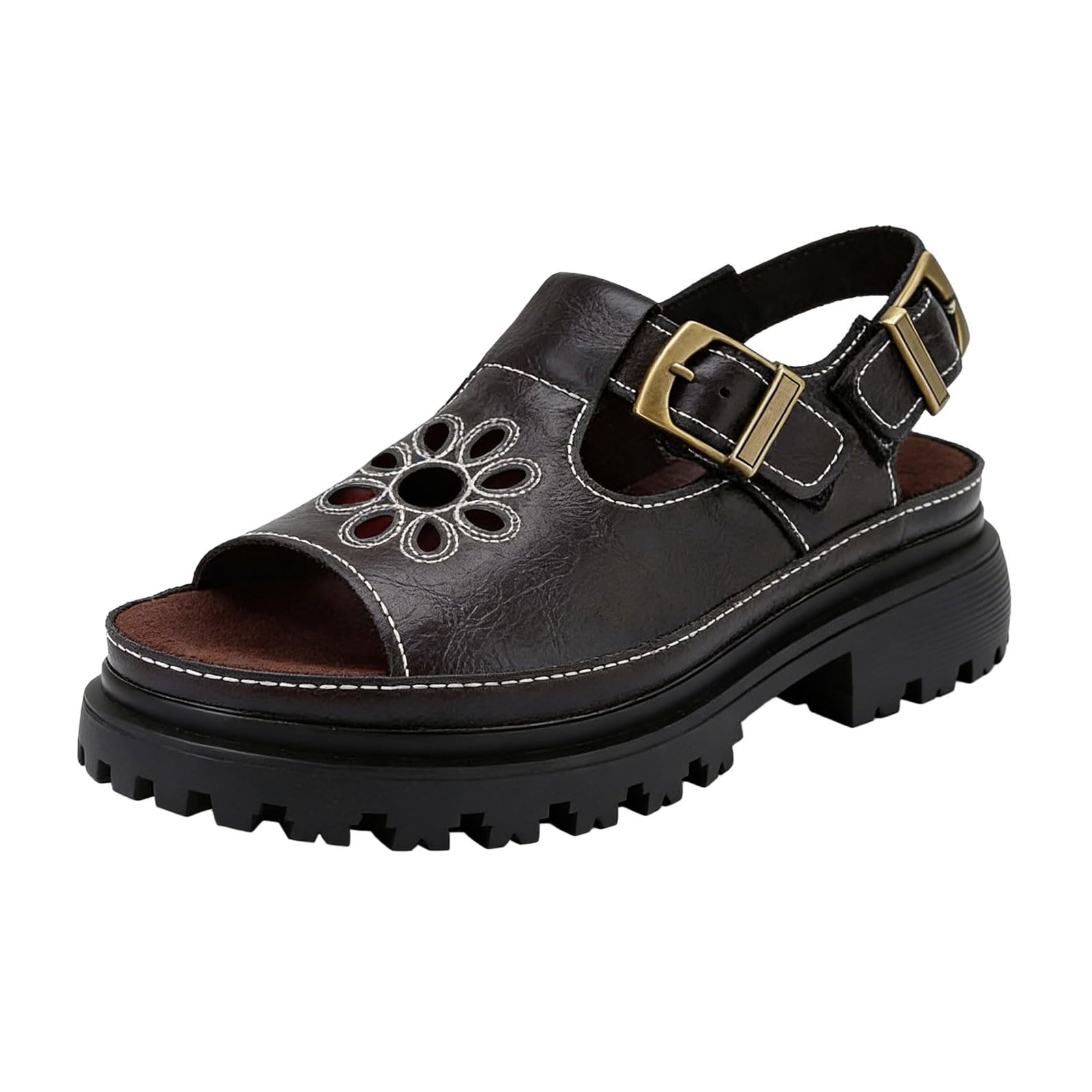 Genérico Chanclas Para Mujer Sandaliasde Verano Para Mujer, Sandalias Elegantes, Cós, Ligeras Y Ajustables Mules De Cuero Cós Pantuflas De Cuña Con Vintage, Pantuflaspremium La Playa, Talla