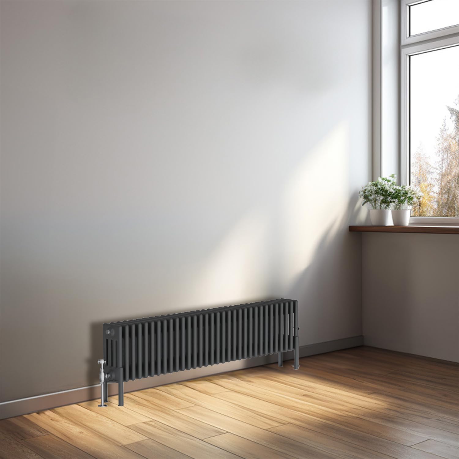 NRG 300x1460mm Anthracite Traditional Cast Iron Style Four Column Horizontal Radiator