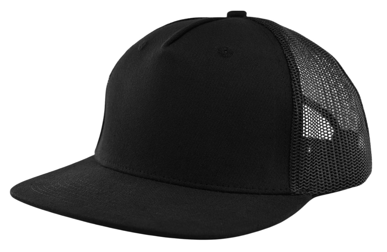 CYGTE M-L, XL-XXL 5-Panel Snapback Trucker Mesh Back Hat Adjustable Baseball Cap Blank Plain Cool Flat Brim Hats for Men Women -Black