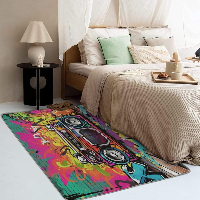 Miniatura 3 de Alfombras lavables para sala de estar, dormitorio, alfombra de graffiti musical y decoración del hogar, alfombra de área de hip hop de 3 x 4,