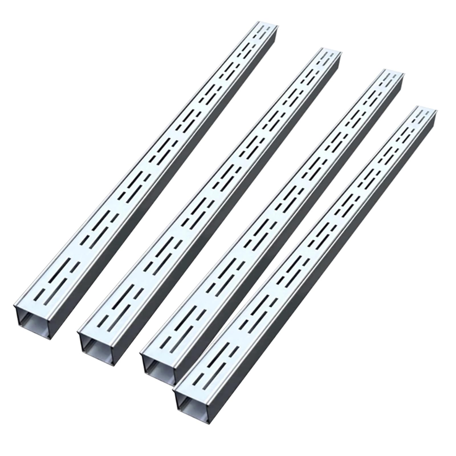 GLDYTVF Heavy-Duty Drainage Channel with Steel Grate 4-Piece Set for Outdoor Vehicle Entrances & Commercial Areas Linear Drain System (5.9"x1.6"/15x4cm)