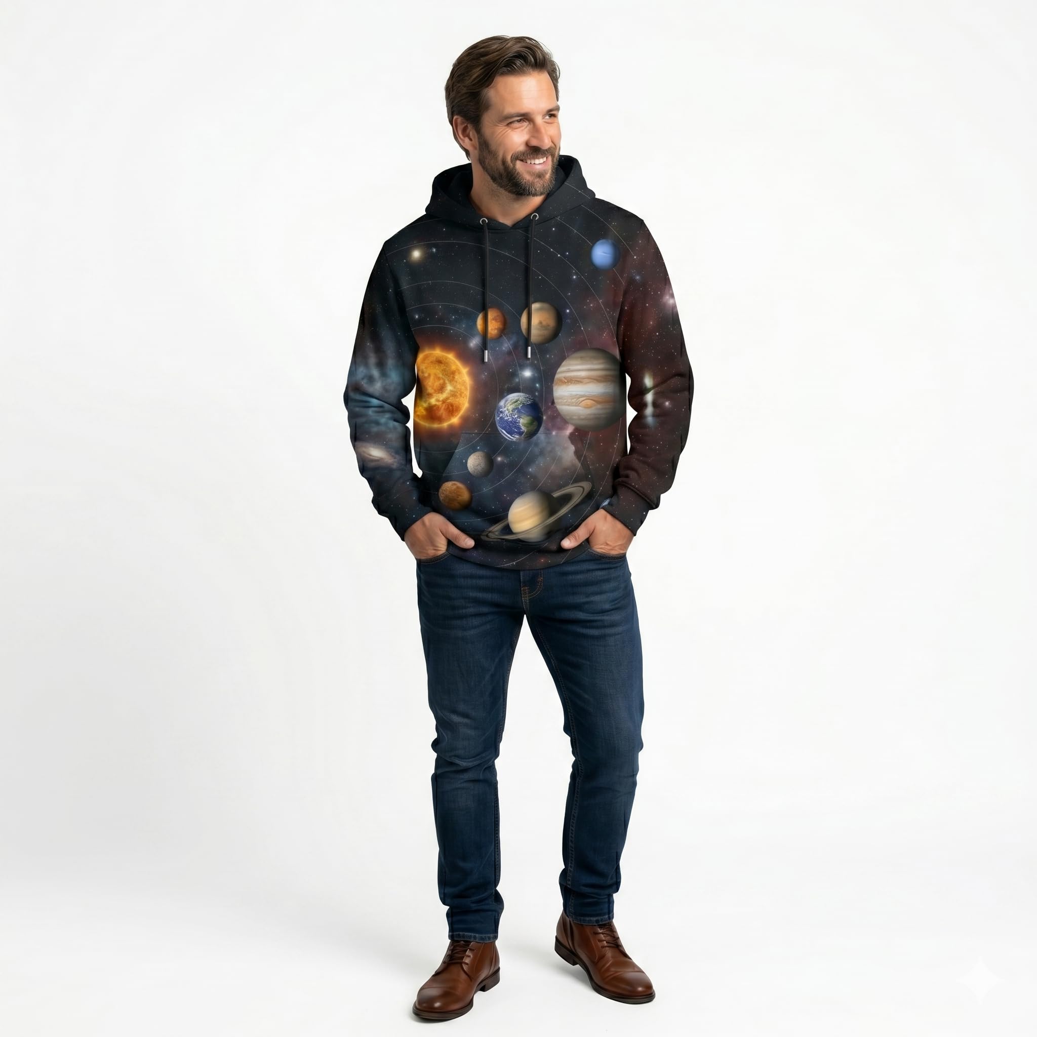 Felpa con Cappuccio Sistema Solare Pianeti Galassia Universo Astronomia Spazio Design Unisex Regalo Per Amanti dell’Astronomia e della Scienza