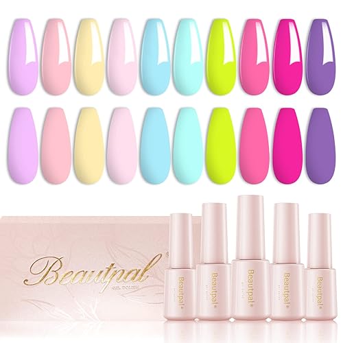 Beautpal - Juego de esmaltes de uñas de gel pastel neón, decoración de Pascua, macarrón brillante, esmalte de uñas de primavera y verano, 10