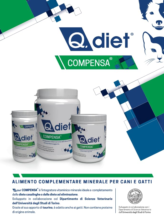 Q Diet Compensa Cane e Gatto 1kg in Polvere - Mangime Complementare per Cani e Gatti Ricco di Vitamine e Minerali Ideale a Completamento delle Diete Casalinghe.