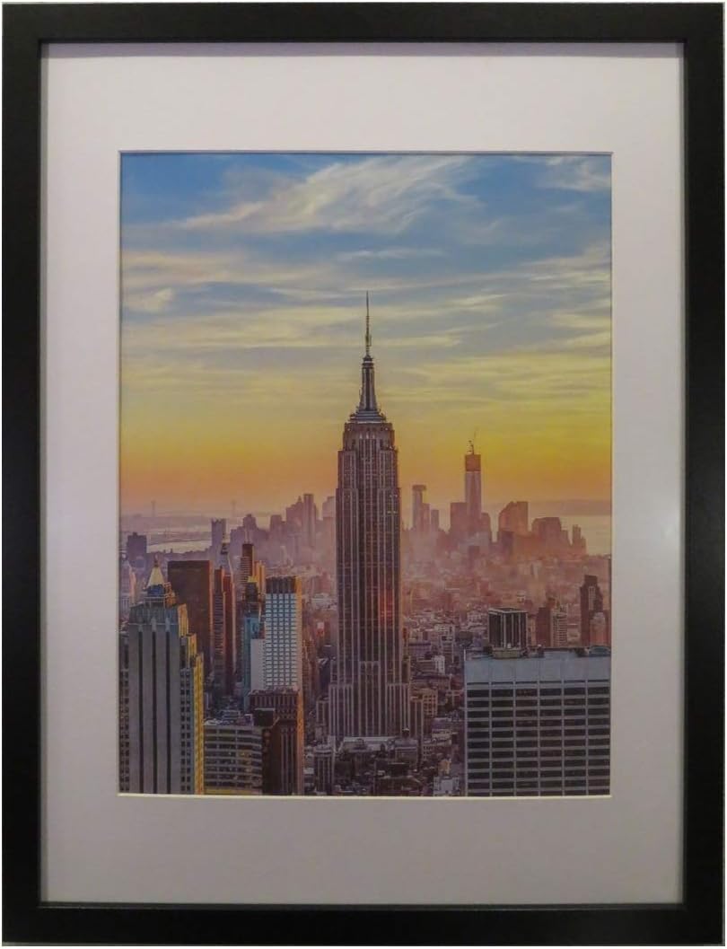 Frame Amo 18x24 Black Picture Frame, White Mat for 14x18 Image, 1 Inch Border, Acrylic Face (1)
