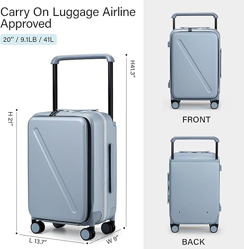 Miniatura 3 de MILADA Equipaje de mano de asa ancha con bolsillo frontal, equipaje de apertura frontal rígido de 20 pulgadas con ruedas giratorias, maleta
