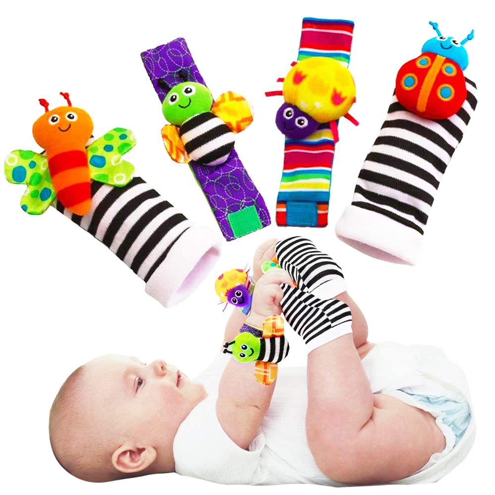 Mumoo Bear Baby Rattles Toys Wrist and Socks 4pcs, Cute Baby Animal Development Toy Gift for Newborn Babies Foot Finder Sensory Set, Toys for Boys Girls 0-3-6-12 Months