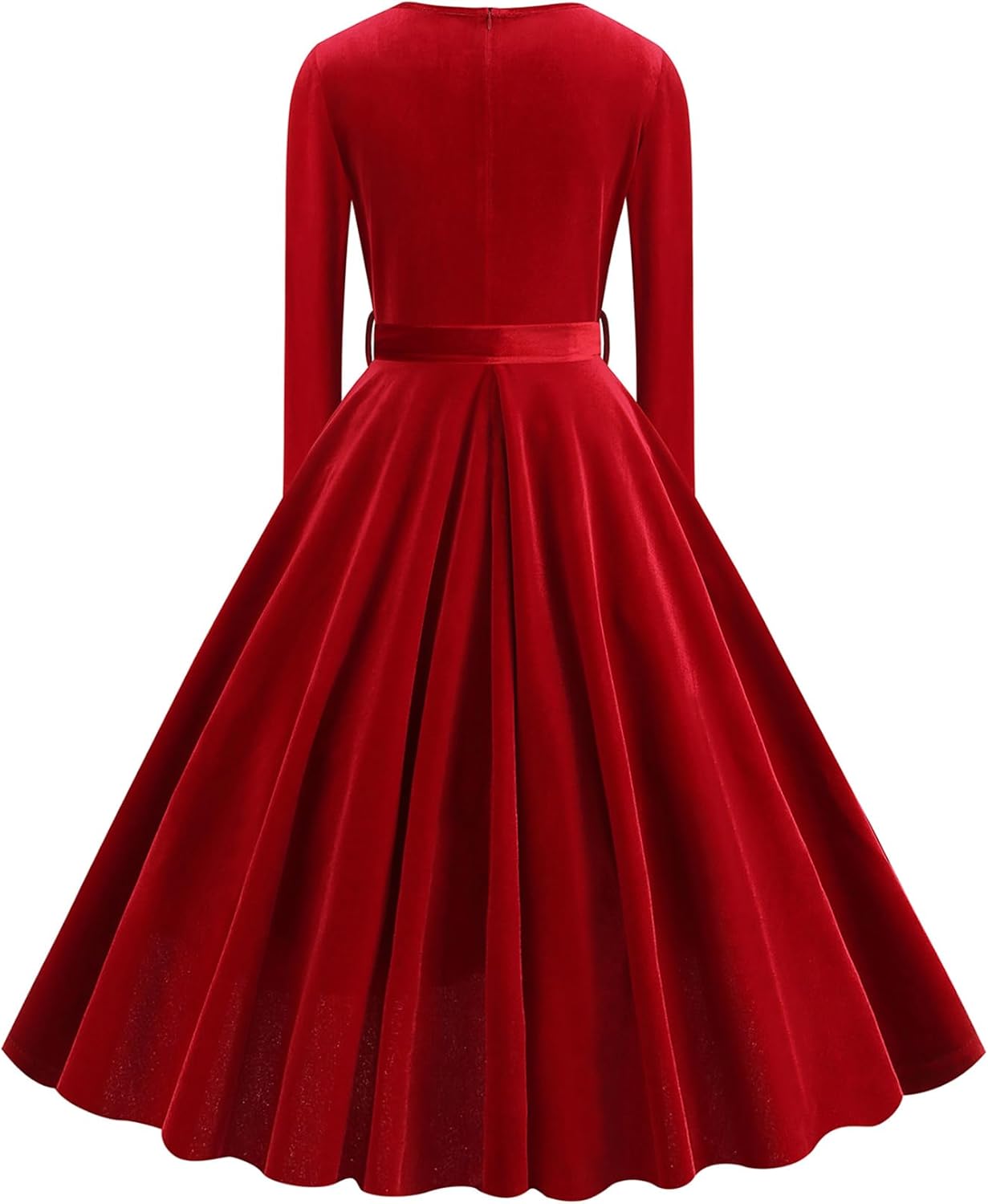 ODIZLI Women's 1950s Retro Vintage Dress Velvet Long Sleeve V Neck Belted Swing Dress Cocktail Dress - Image 3