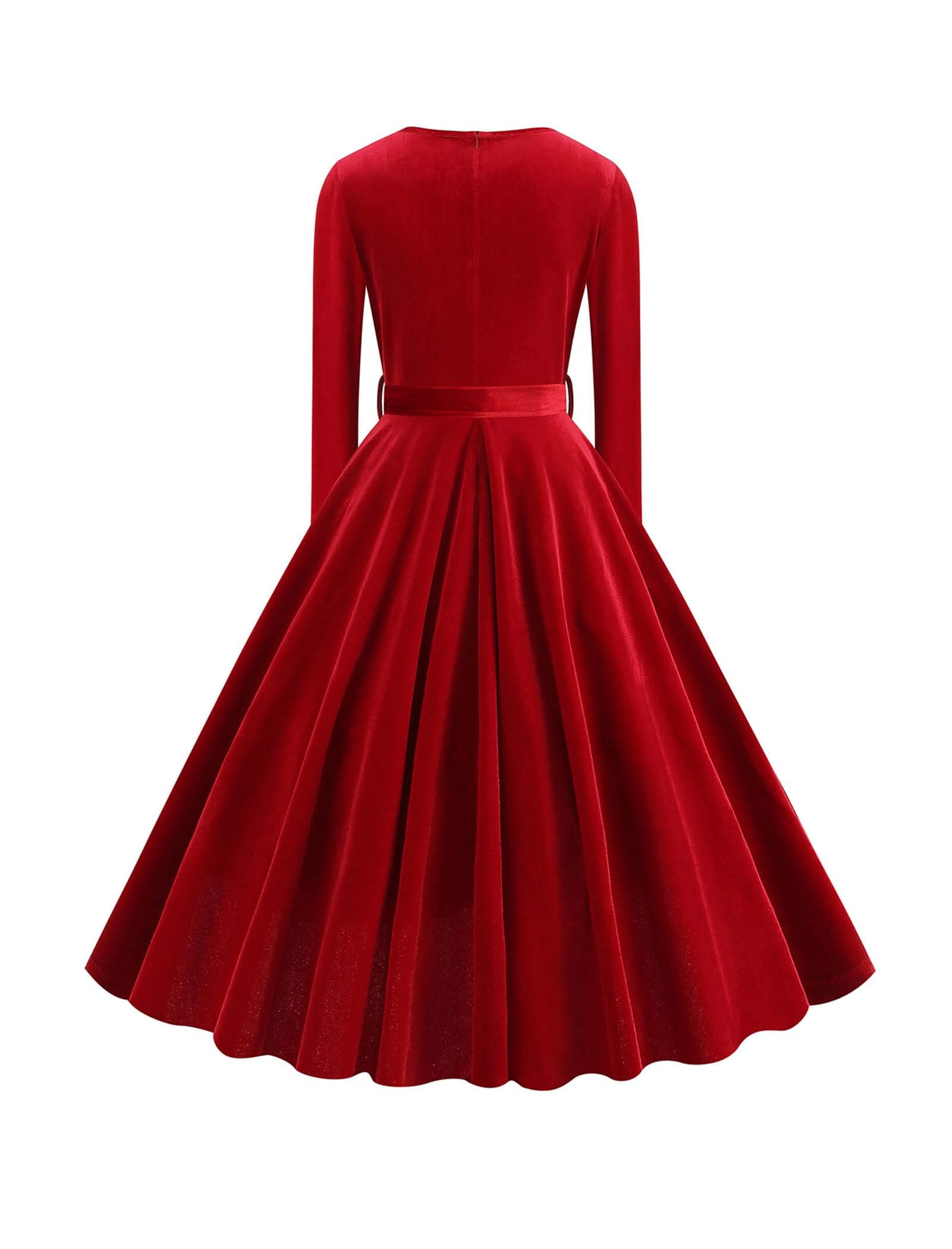 ODIZLI Abito da donna anni '50, in velluto, a maniche lunghe, scollo a V, con cintura, abito da cocktail