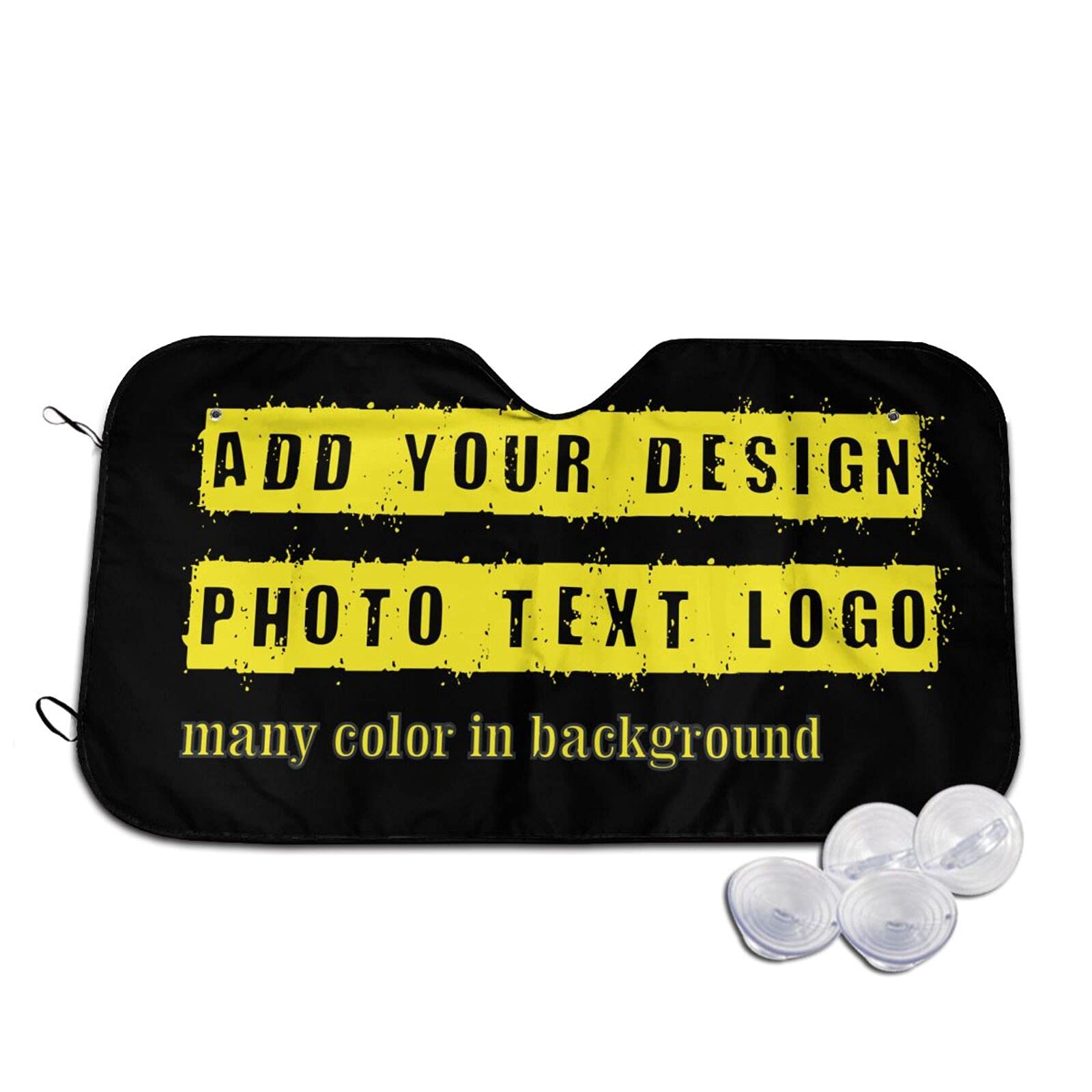 RIUI Custom Car Sun Shade For Windshield Personalized Foldable Sunshades Upload Your Own Text Photo Window UV Rays Shield Protector Keep Vehicle Cool Protect from Heat Glare, black, 55 inch×30 inch