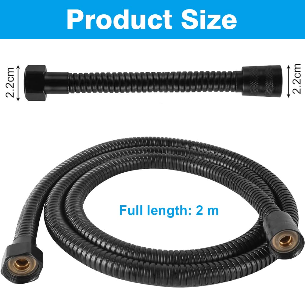 Premium Stainless Steel Shower Hose - 2m Leakproof and Anti-Kink Replacement Hose (Black) - Image 2