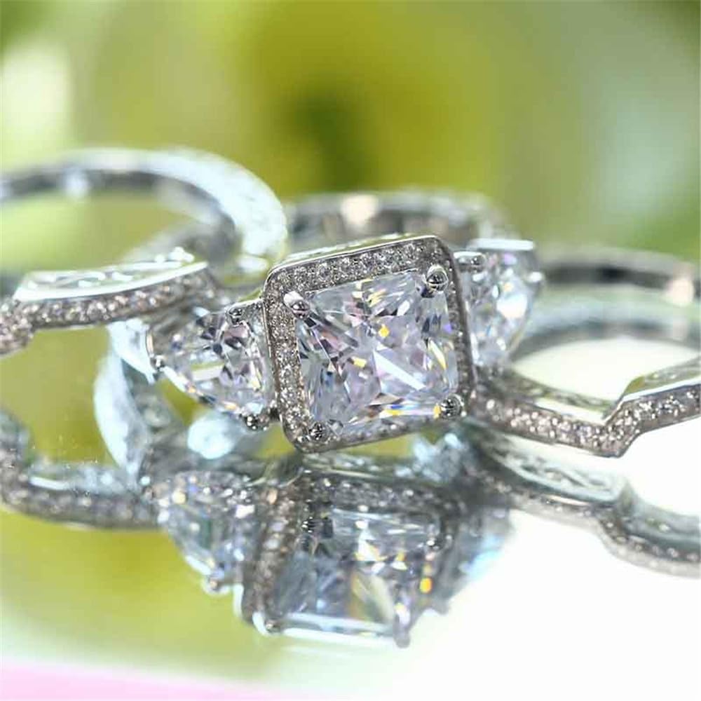 Stylish Adjustable Rings JO WISDOM Women Ring Bridal Sets,925 Sterling Silver Engagement Wedding Anniversary With 7mm 5A Cubic Zirconia,Jewelry For Women Promise Ring