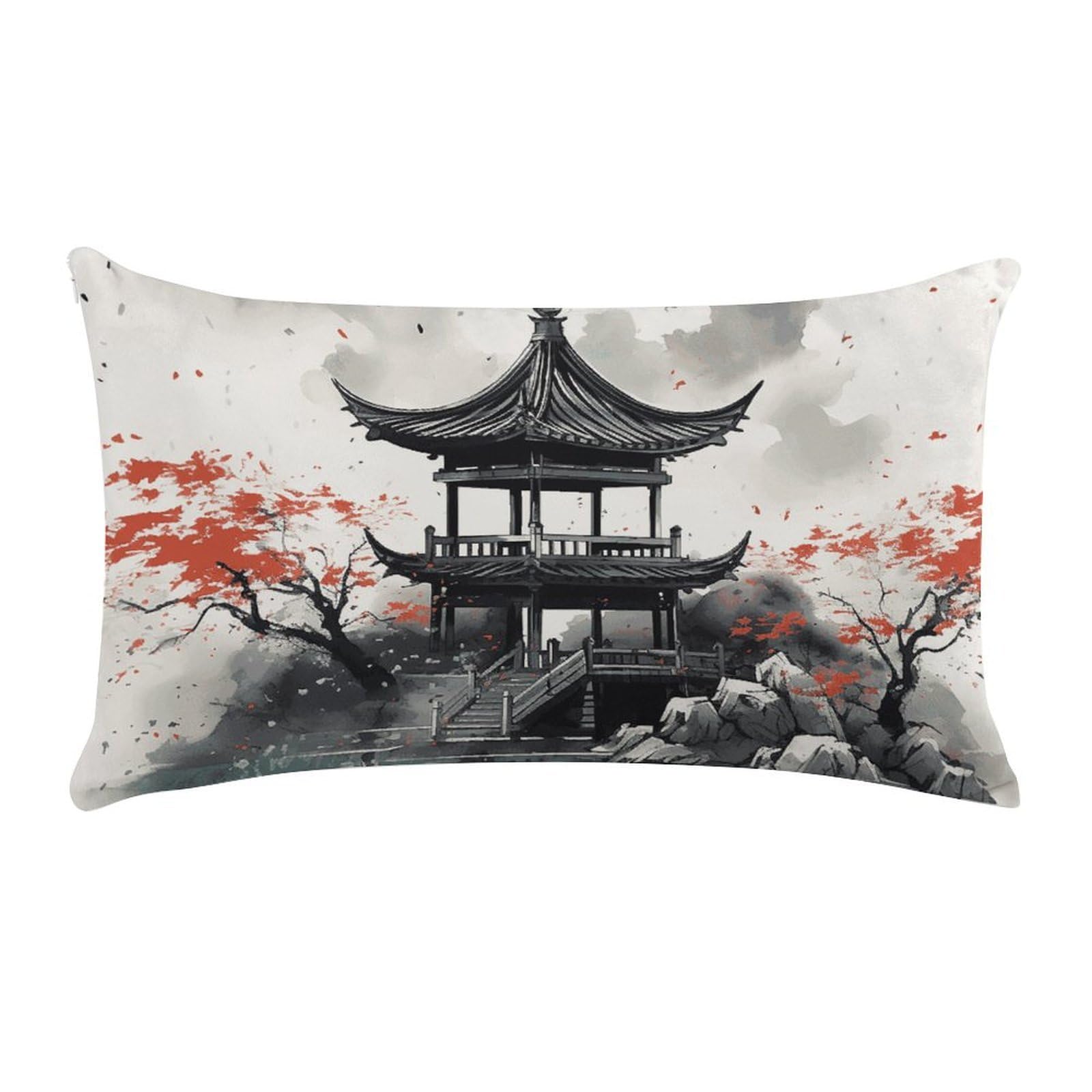 Chinese Ink Painting Pillow Cases for Sofa, Super Soft Plush Pillow Cover with Zipper, Luxury Cozy Pillow Shams for All Seasons, Lightweight Pillowcases for Bedroom, 12" X 20"
