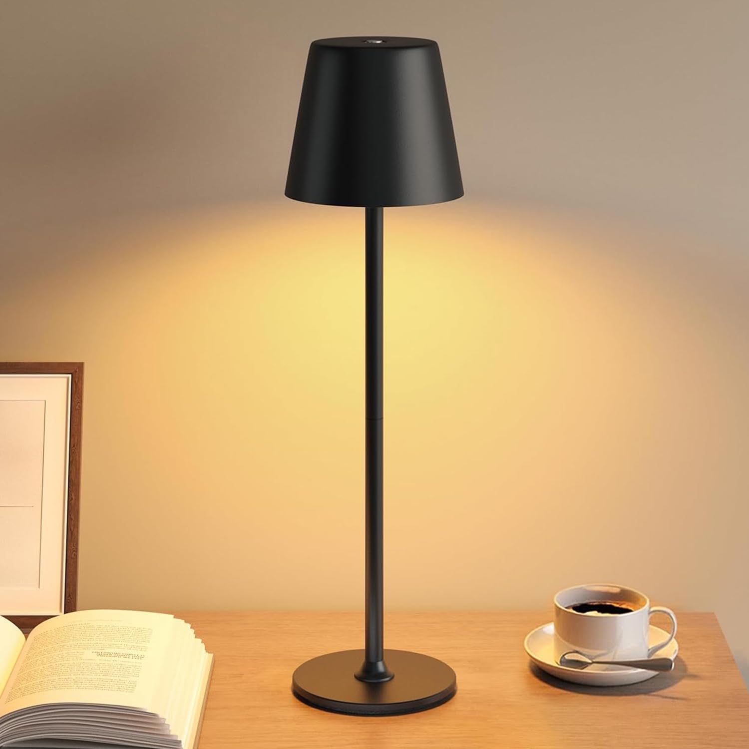 Upxnbor Night Light LED Touch Bedside Table Lamp Cordless Rechargeable Black
