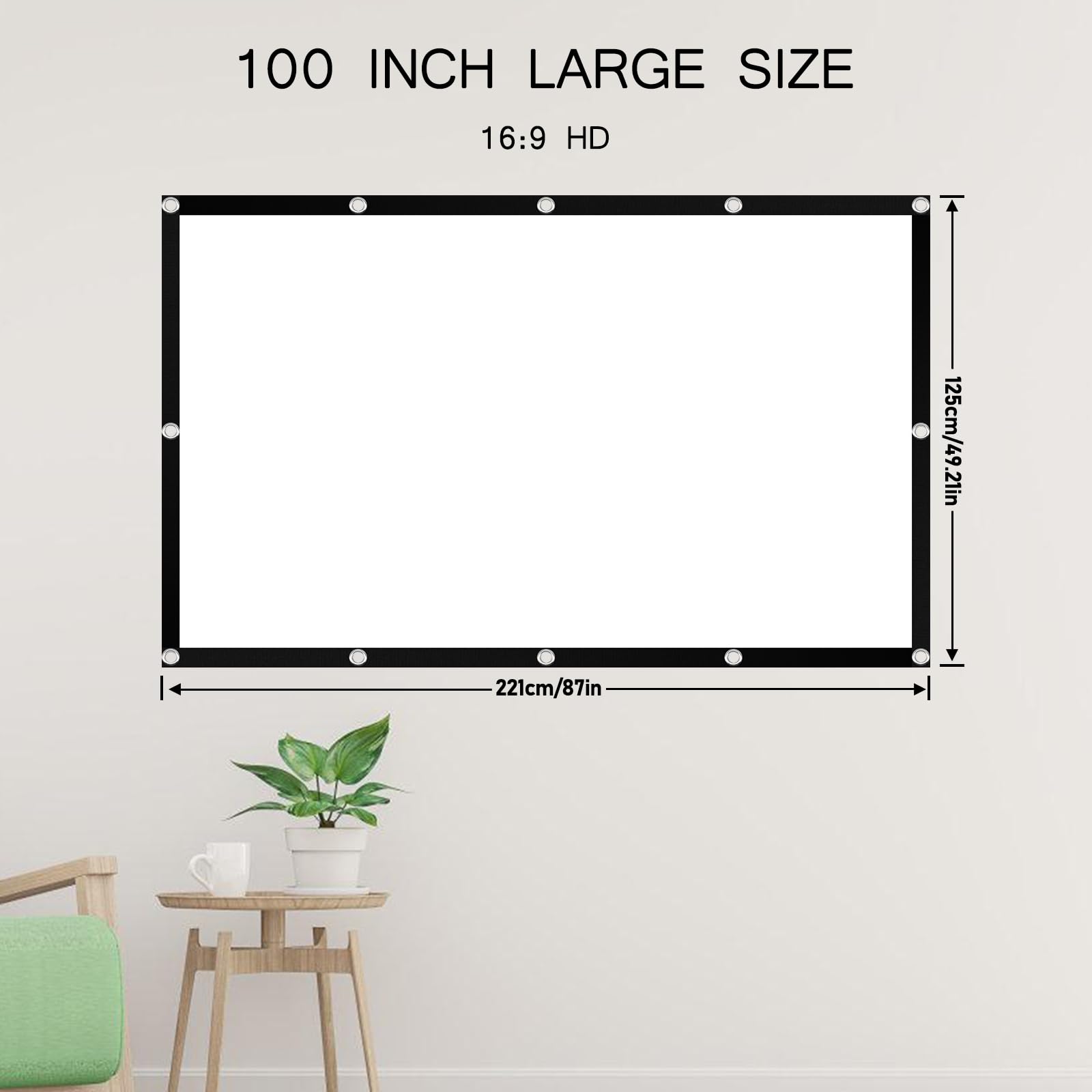 Schermo di proiezione, 100 pollici, per interni ed esterni, 16:9 HD 4K, proiezione su entrambi i lati, schermo portatile per casa, ufficio, scuola e attività all'aperto