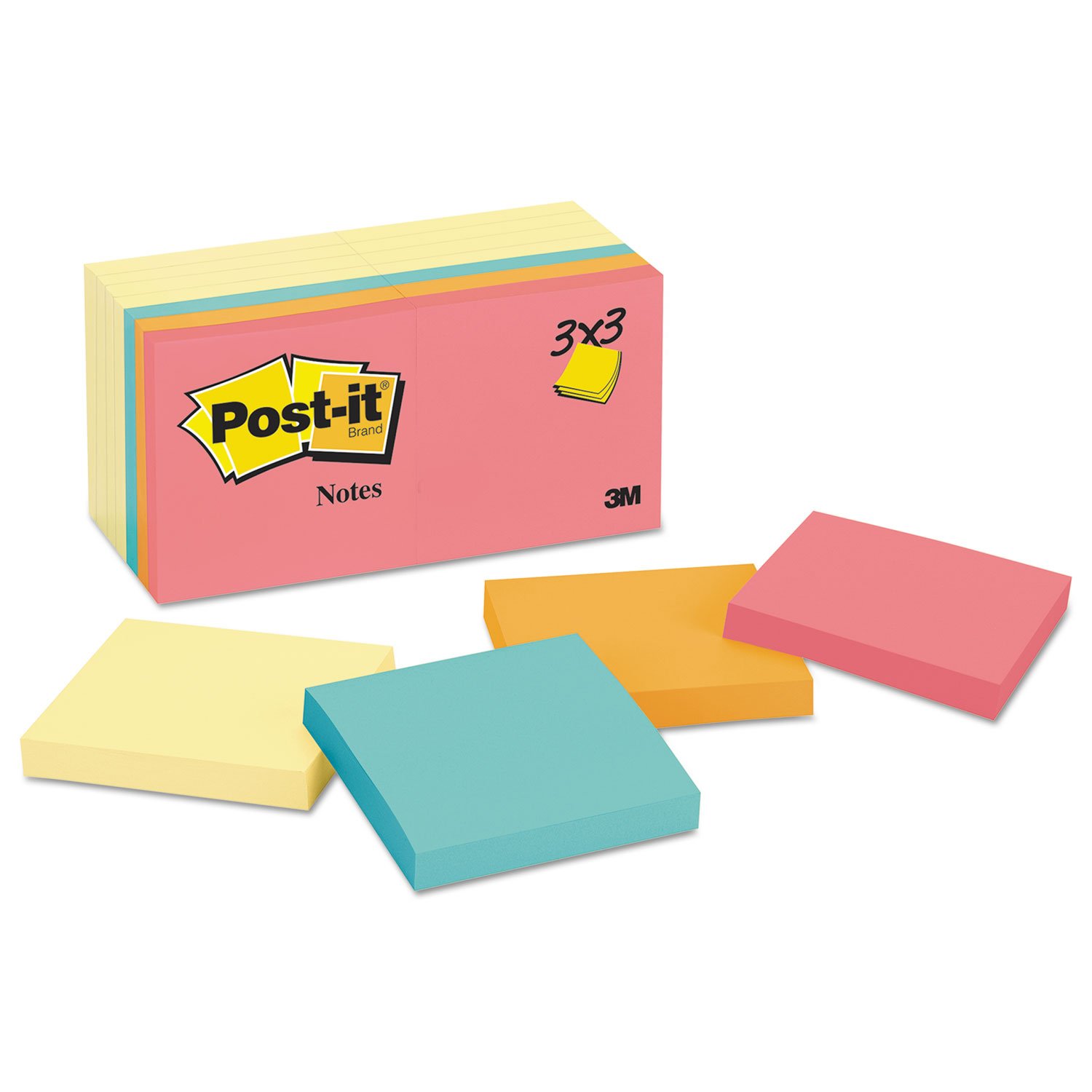 Post-it 65414YWM Original Pads Value Pack, 3 x 3, Canary Yellow/Cape Town, 100-Sheet, 14 Pads