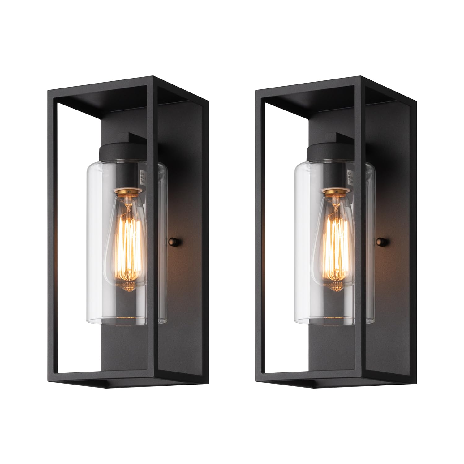 mirrea 14" Classic Outdoor Wall Sconce 1 Light in Cylinder Glass Shade and Matte Black Rectangular Metal Frame Waterproof Porch Light Patio Light Pack of 2