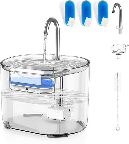 Fuente de agua para gatos con boquillas intercambiables para gatitos y cuello de cisne, 2.2L sin BPA, PC transparente para mascotas (fuente de agua