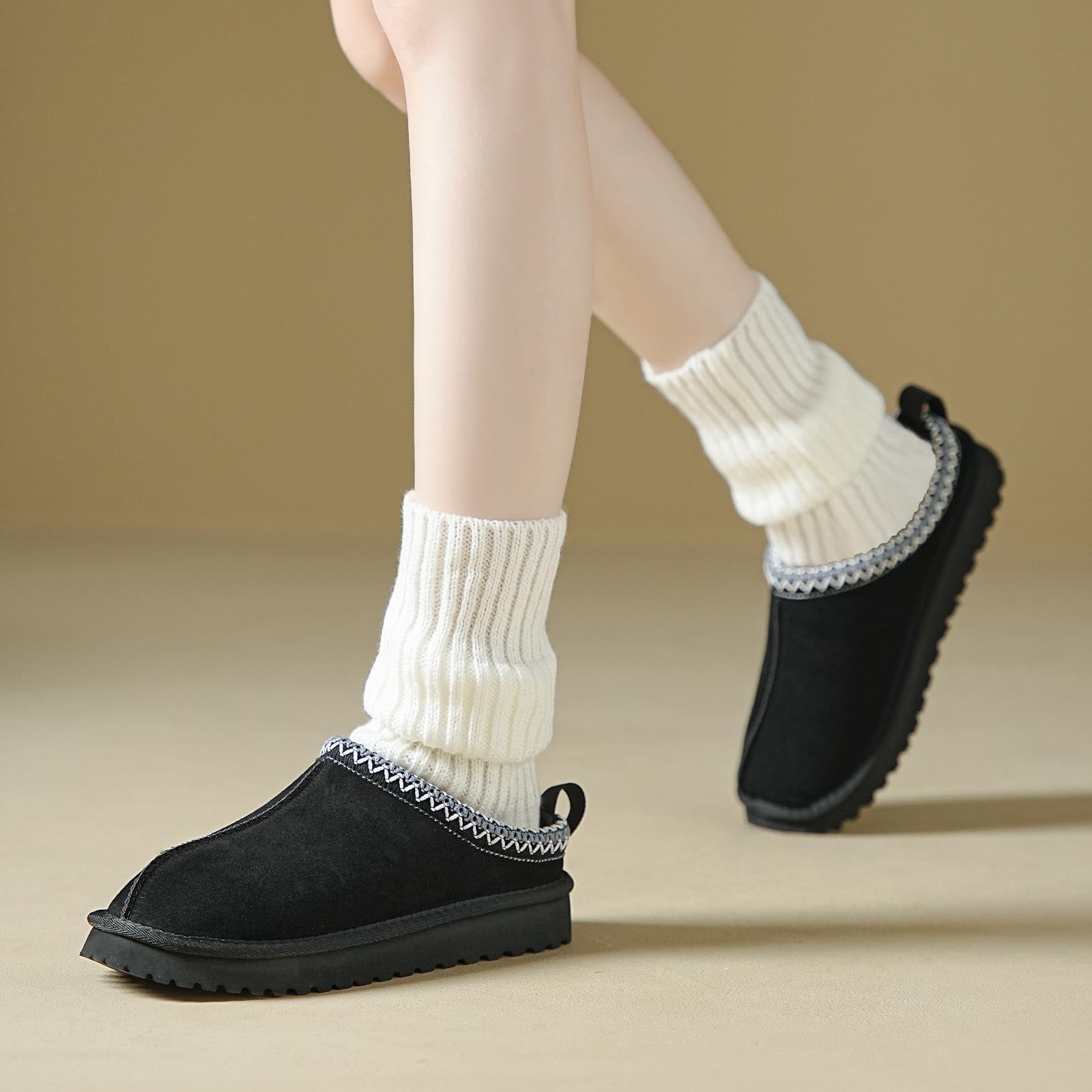 Mishansha Hausschuhe Damen Winter Warme Plüsch-Gefüttert Pantoffeln Flauschige rutschfeste Geschlossen Slippers,für drinnen & draußen Schwarz Gr.41