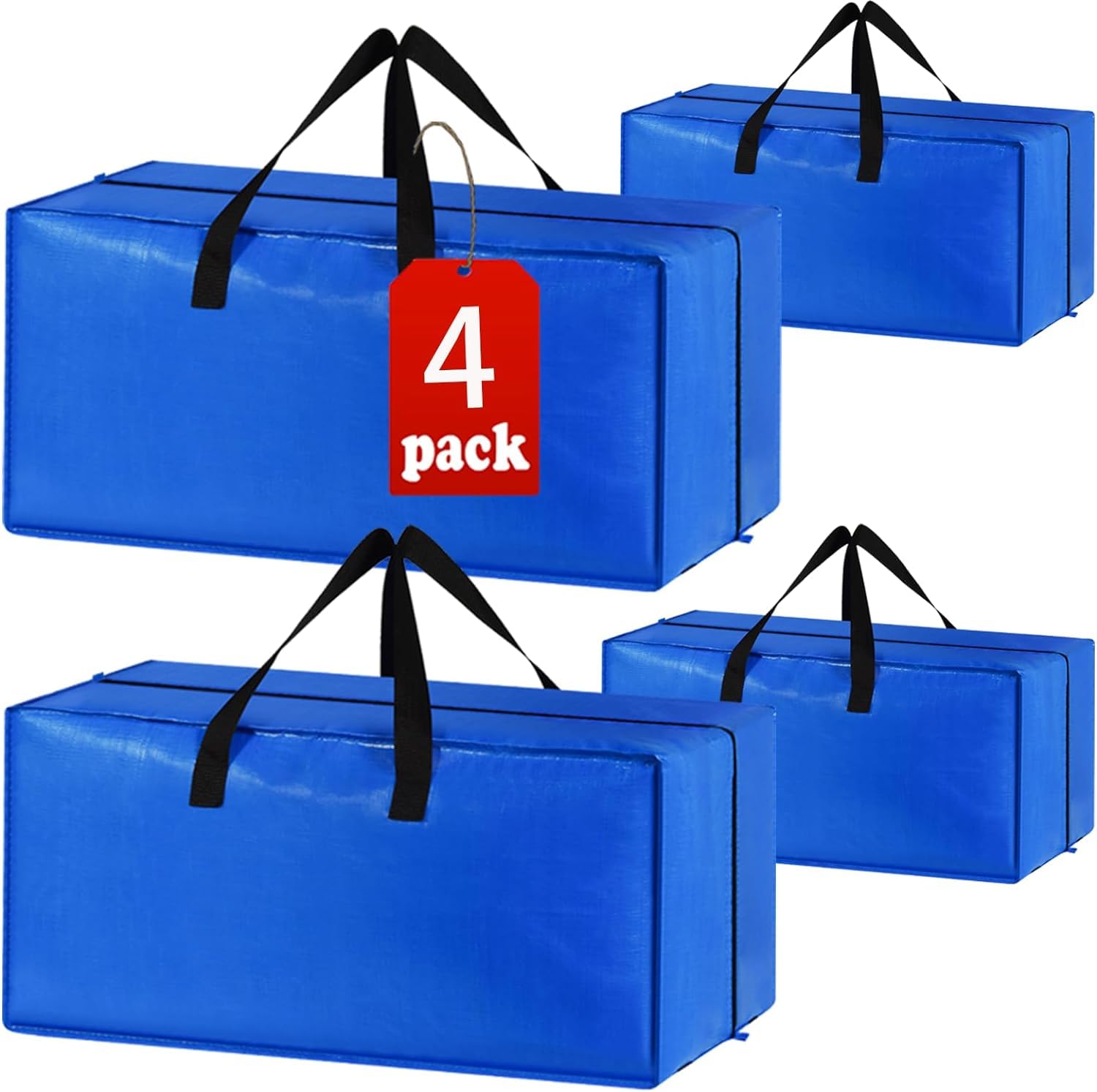 Sponsored Ad – Large Strong Moving Bags with Zippers & Carrying Handles - Water-Resistant - Heavy Duty Storage Tote for Space Saving, Fold Flat, Alternative to Moving Box (Blue-4Pack)