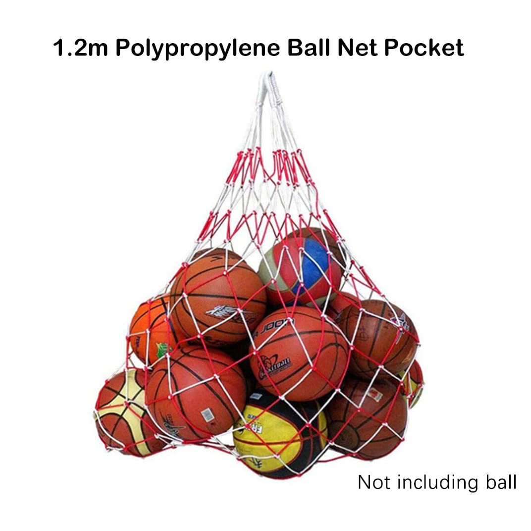 VOANZO Grand Sac Filet Maille Pour Ballons De Sport - Rouge/Blanc, Capacité Jusqu'à 17 Ballons Basket/Foot/Volley