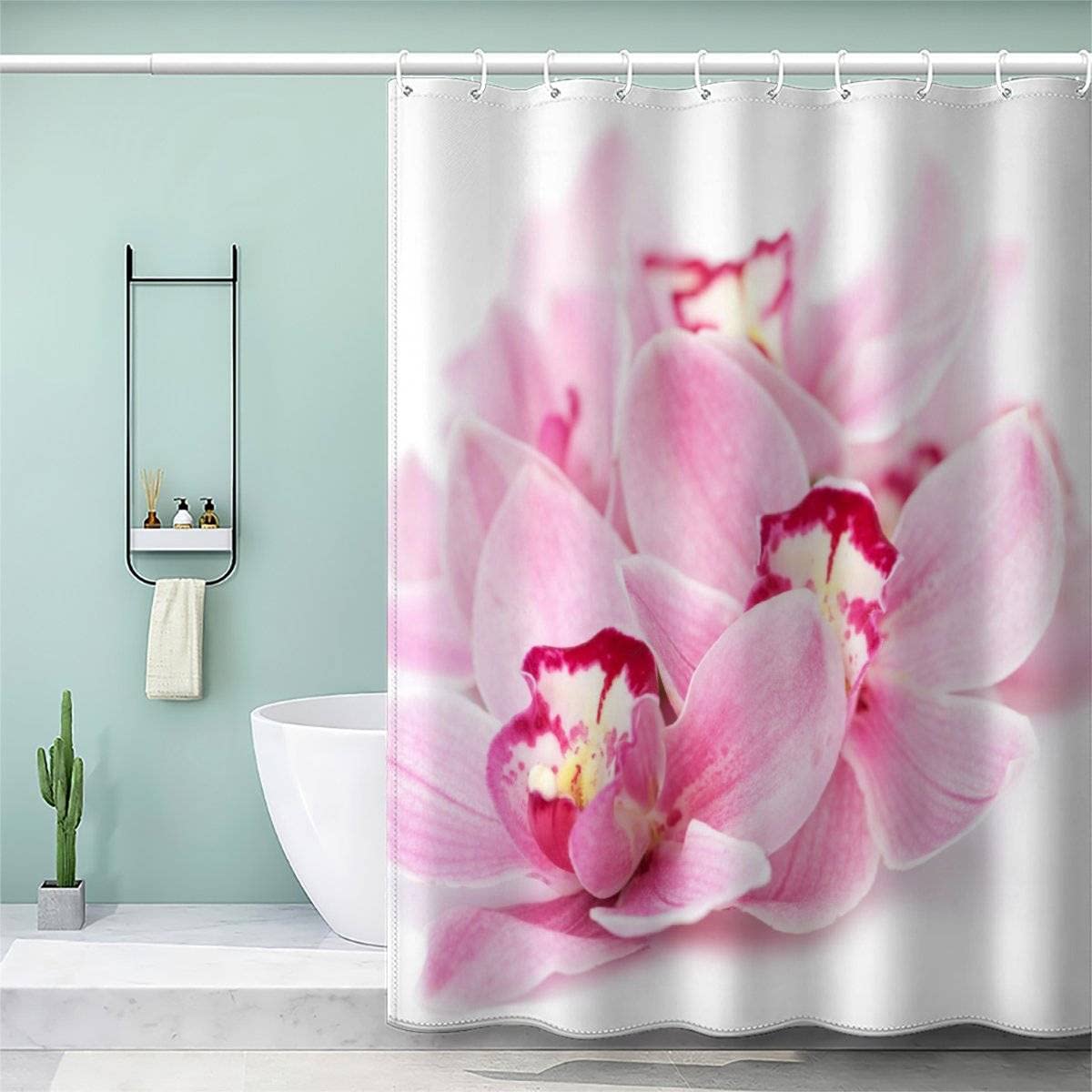 AOLIGL Shower Curtain 200x220 Extra Long Shower Curtains 220 Drop, Orchid Pink Shower Curtain Personalised Shower Curtain Polyester Fabric Flowering Bathroom Curtains Long