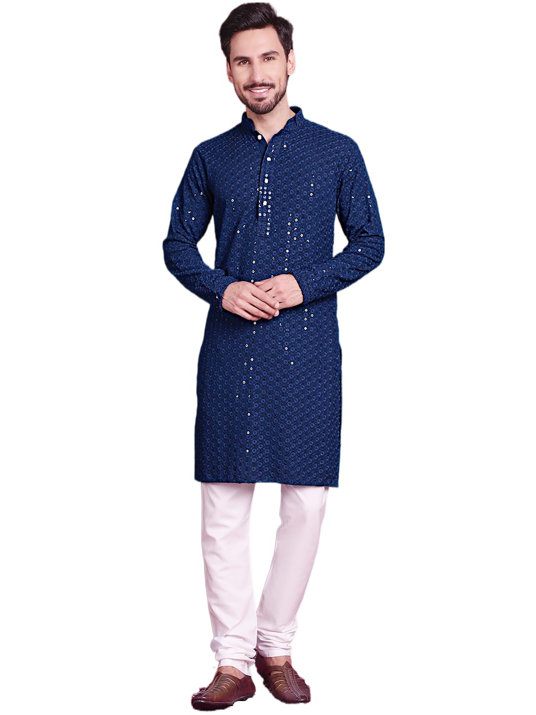 Jompers Peacock Chikankari Embroidered And Sequence Kurta With Pyjama For Men (Peacock, Xl,)