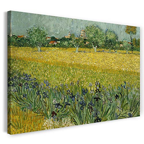 Printed Paintings Stampa su Tela con Telaio (60x40cm): Vincent Van Gogh - Campo con Fiori Vicino a Arles - Quadri Moderni