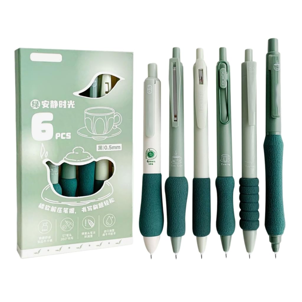 GMBYLBY 6Pcs Gel Pen 0.5MM Tip Quick Dry Retractable School Office Supplies For Adult Student Writing