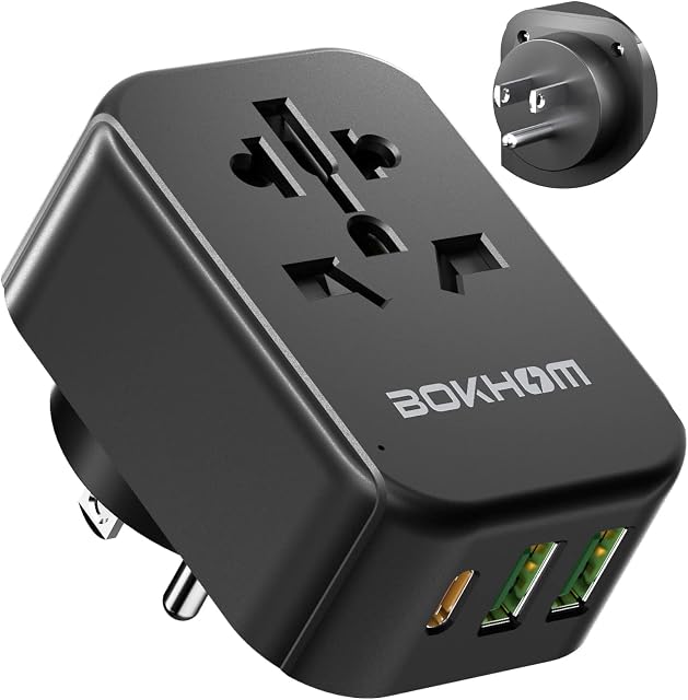 UK to US Travel Adapter with USB, UK to USA Plug Adapter (2 USB -A & 1 Type-C) American Travel Plug Adapter UK to US, USA Canada Korea Thailand Mexico and More (Type B)