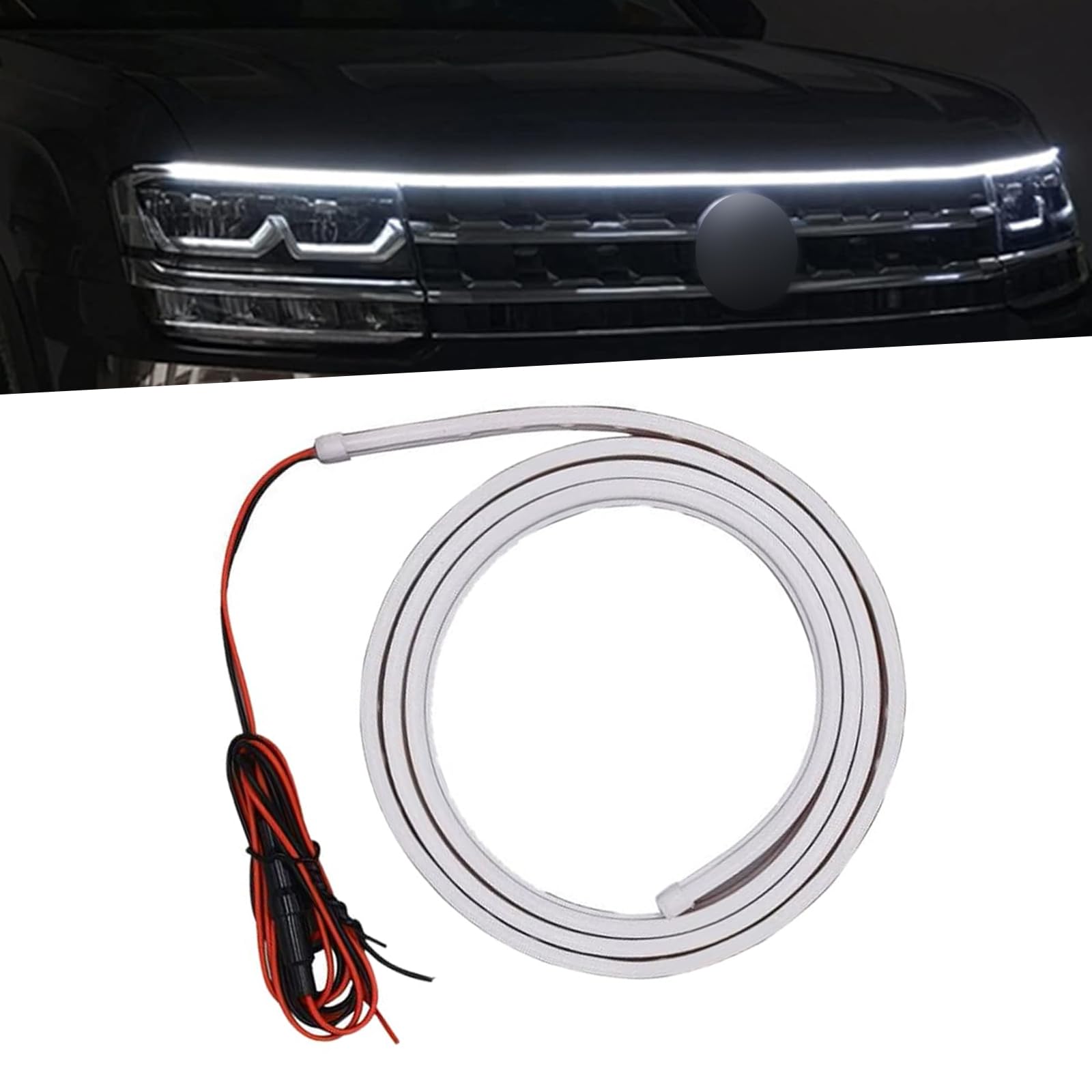 1 PC Car Hood Gap LED Light Strip, 59" High-Brightness Start-up Scanning Light Guide Strip, Through-Type Daytime Running Light Ambient Decorative Light, Universal Car Accessory (White)