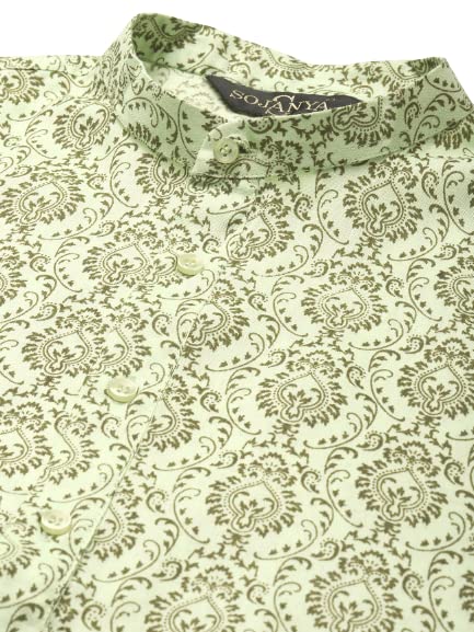 Image of SOJANYA (Since 1958 Men's Cotton Blend Navy Blue & Black Printed Kurta & White Churidar Pyjama Set