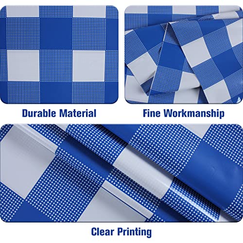 Image of Kesfey 12 Packs Bule and White Checkered Tablecloths Party Picnic Disposable Table Covers 54 x 108 Inches Splashproof Plastic Checkered Gingham Tablecover for Outdoor Dinners Party Retro Celebrations