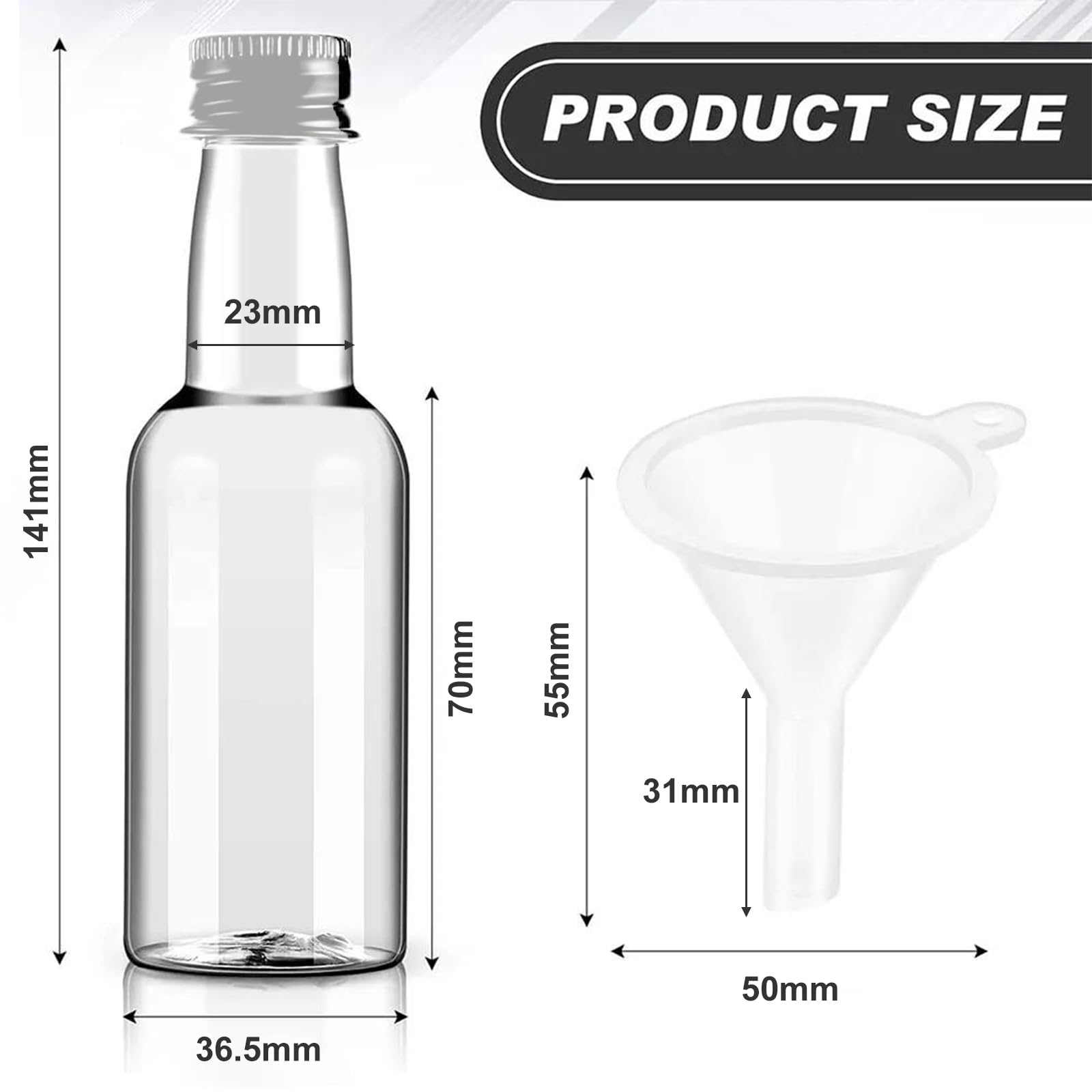 Tokaneit Botellas de Licor Plásticas Vacías 100 ml 50 Piezas con Tapón de Rosca