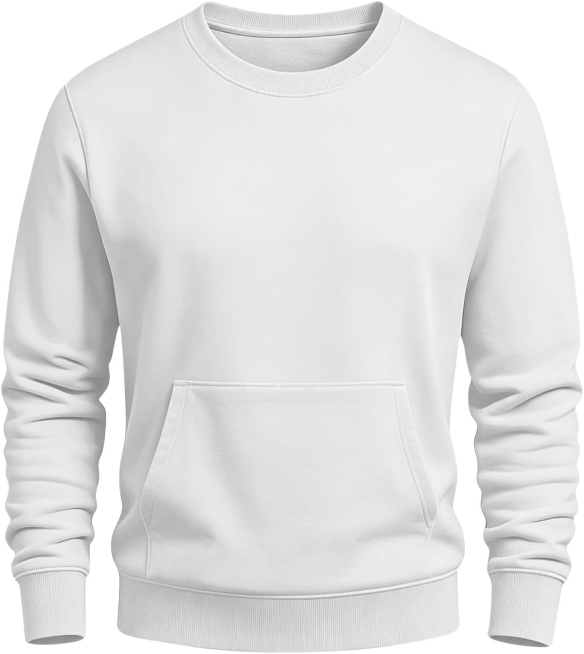 Men Crew Neck Pullover Shirt Kangaroo Pocket Long Sleeve Casual Top